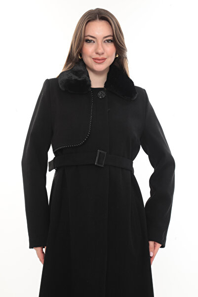 minessa KÜRK YAKALI BONCUK DETAYLI KEMERLİ KAŞE KABAN