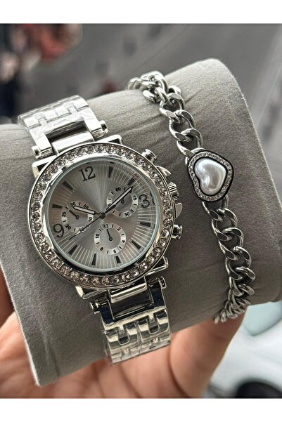 captiva Gümüş Renk Metal Kordon Kadın Kol Saati Ve Çelik Gümüş Renk Bileklik