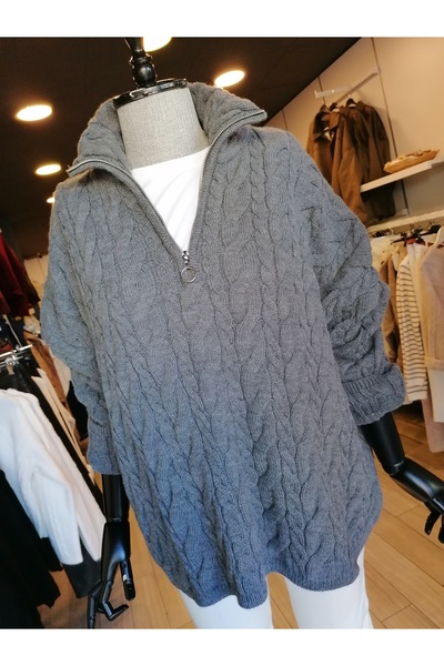 Nil's BUTİK Hair Knit Casual Sweater with Zipper Collar