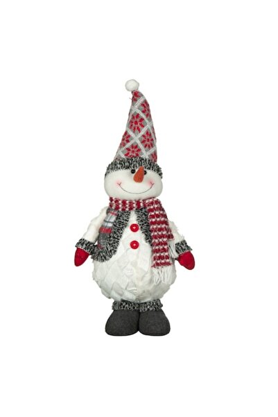 UnderShop Figurină textilă de Crăciun, om de zăpadă, blană albă, vestă în car...