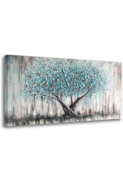 Generic Modern Wall Art Teal Blue Nature Tree of Life Abstract Canvas Paintin...