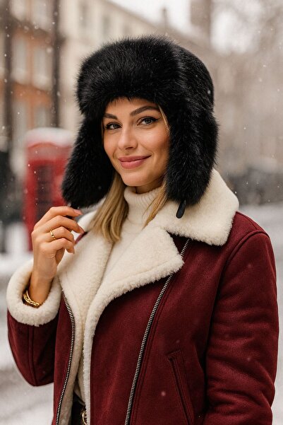 MARBERRY Black Mango Plush Clip-On Women's Beanie