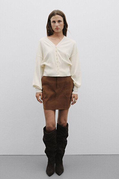 Pilea Tan Faux Suede Leather Mini Skirt