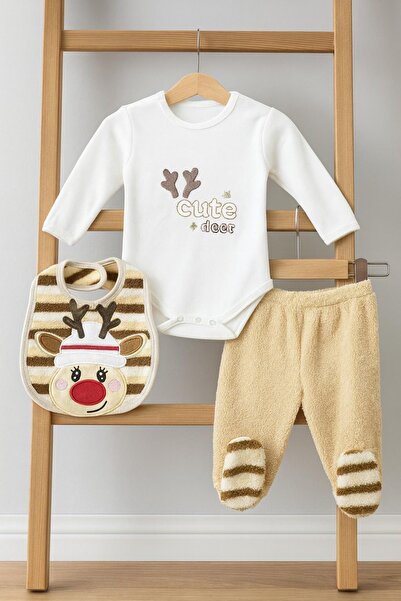 Arı Bebe Cute Deer Apron Fleece Welsoft Double Set with New Year/Christmas Theme