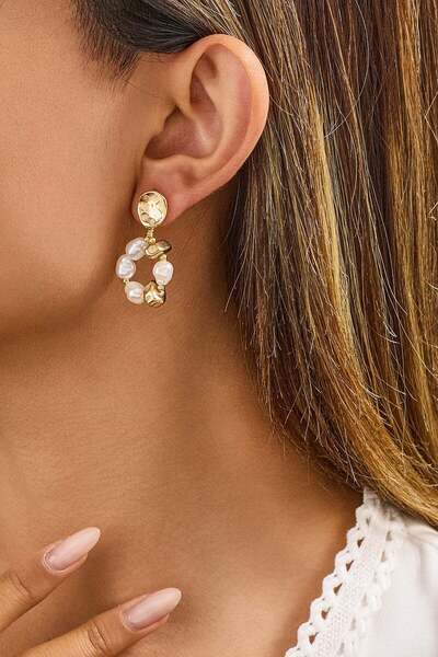 FAYRA ACCESSORIES أقراط من اللؤلؤ وحجر الهيماتيت