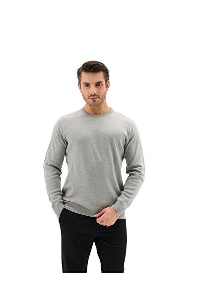 RAVANELLI Men's Crew Neck Wool Sweater Winter Stylish Warm and Soft Knitwear Light Grey m