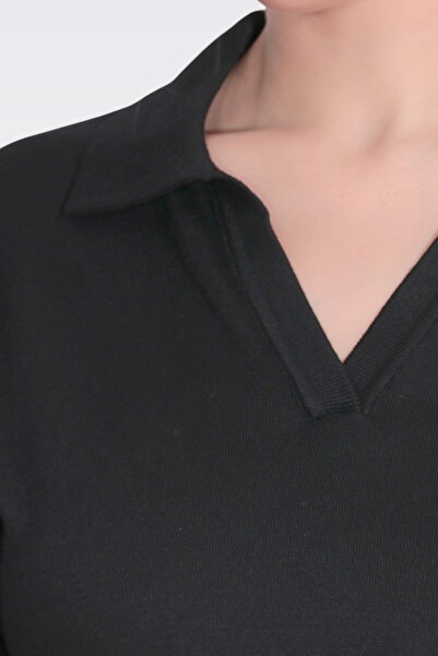 TOLGA SARAÇOĞLU 10734 Black Polo Neck Relaxed Fit Soft Knitted Wear