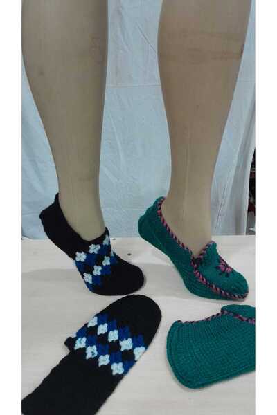 Papatyam 2 Pieces Hand-Knitted Five-Skewer Booties / Handmade Booties / Dowry Booties / Knitted / Home Booties / Handmade Socks