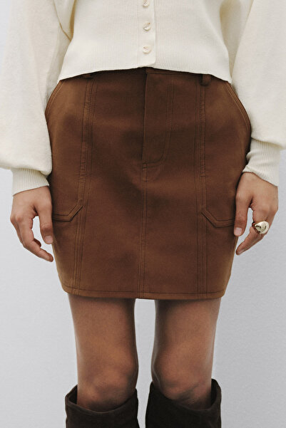 Pilea Tan Faux Suede Leather Mini Skirt