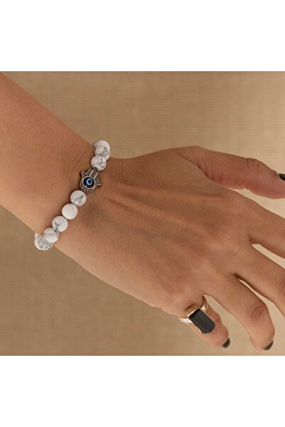 ElectraStore Handmade Bracelet Made of Semi-Precious Howlite Stones - BR0458S