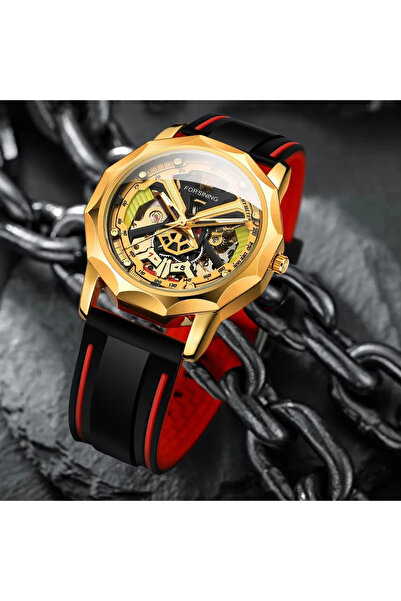 Forsining 8284 Black-Gold Mechanical Men's Watch – Luxury Design, 3ATM