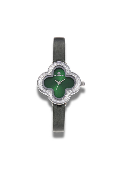 la vunton ساعة نسائية فاخرة بتصميم زهري مرصّع بالزركون – قرص أخضر زمردي وسوار أنيق فخم