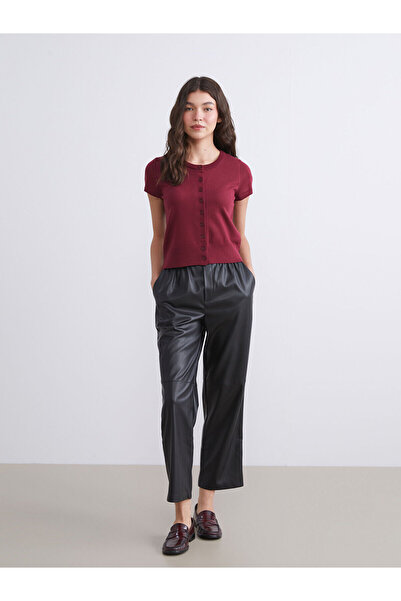 LC Waikiki Δερμάτινο γυναικείο παντελόνι με ελαστική μέση