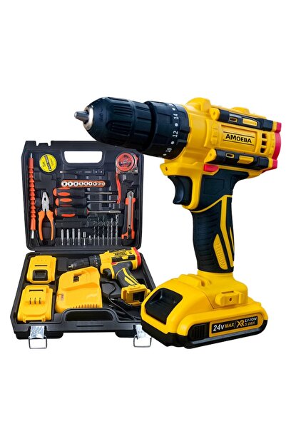 ASHOP 30-piece kit, Drill with 2 batteries and charger, 36V, yellow