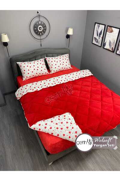 Çetinhome Double Patterned Welsoft Quilt Set (Without Sheets)