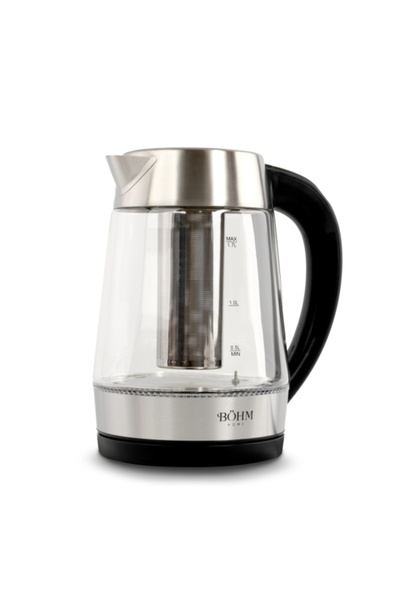 BÖHM Fierbător electric BHB 1703 DT, sticlă borosilicată, infuzor din oțel inoxidabil, LED, 2200 W, 1,7 L