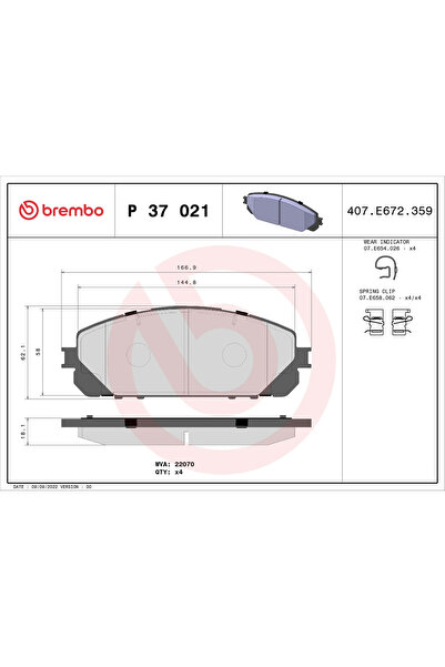Brembo Комплект накладки за дискови спирачки Jeep Cherokee Jeep (GAC FCA) Che...
