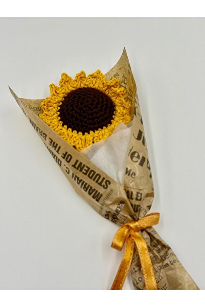 HENERA El Örgüsü Solmayan Tekli Ayçiçeği / Yapay Çiçek / Sevgililer Günü / Hediyelik /Doğum Günü