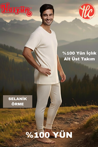 Hasyün Erkek Ter Emici Kaşındırmaz %100 Yün İçlik Kısa Kollu Alt Üst Takım