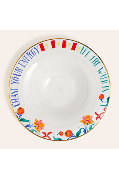 Zsa Zsa Zsu Lublın Porselen Makarna Tabağı 30x30x6.5 Cm Mavi - Yeşil