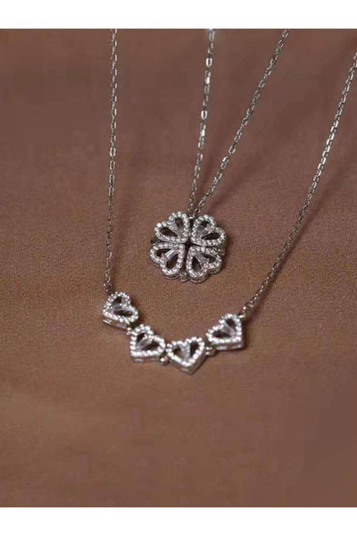 Inovius Lantisor Argintiu cu Trifoi cu Patru Foi si cu Magnet - 30060