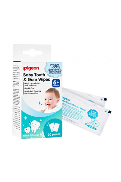 Pigeon مناديل مبللة لتنظيف أسنان ولثة الأطفال، بنكهة طبيعية، خالية من الفلورايد والكحول، 20 قطعة