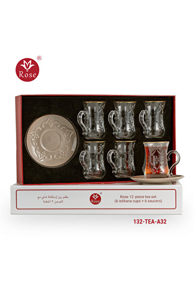 Rose Tea set consisting of 6 teacups and 6 saucers with distinctive classic engravings, Rose - 624