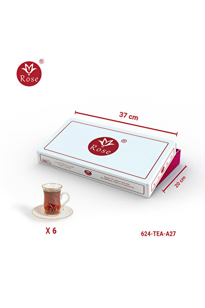 Rose Tea set consisting of 6 teacups and 6 saucers with distinctive classic engravings, Rose - 624