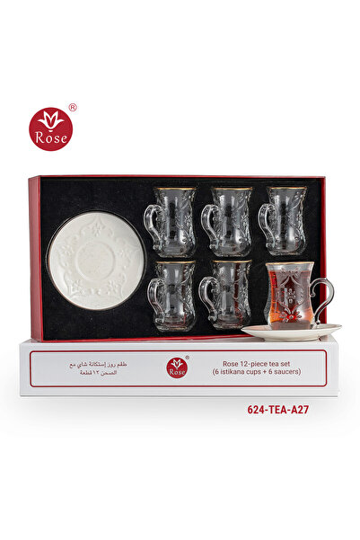 Rose Tea set consisting of 6 teacups and 6 saucers with distinctive classic engravings, Rose - 624