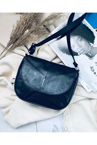 Aze جلد طبيعي، حجم صغير، حزام متقاطع، حقيبة كتف نسائية، أسود