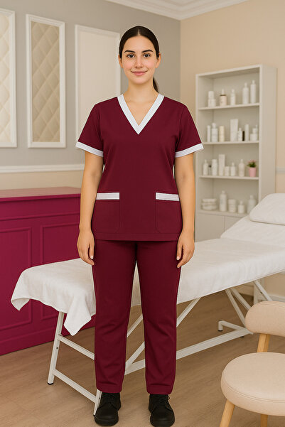 Rannah's Uniform طقم فرك نسائي بحواف بيضاء - زيّ موحد للممرضات وموظفات النظاف...