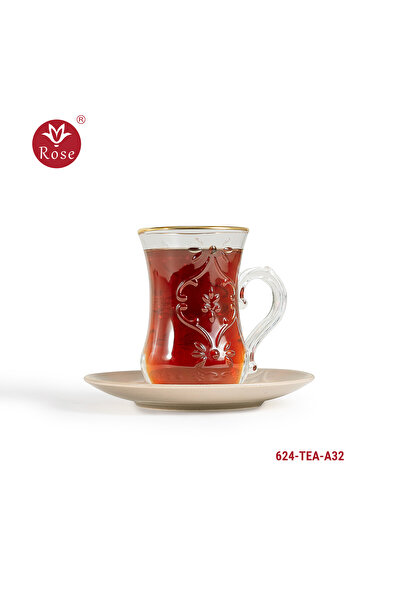 Rose Tea set consisting of 6 teacups and 6 saucers with distinctive classic engravings, Rose - 624