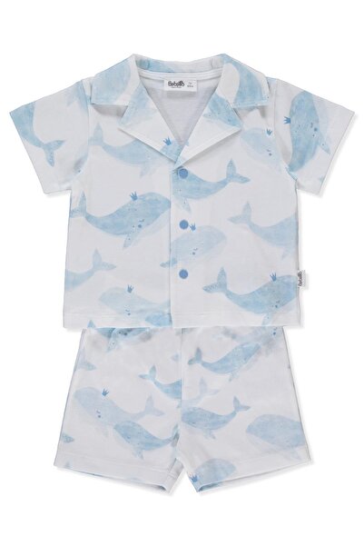 Bebetto طقم بيجامة من قطعتين من القطن الخالص (بيجامات حلوة/25-حوت) باللون الأزرق