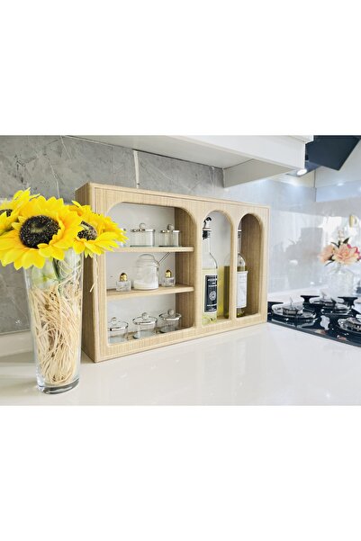 MajesteHome Minimalist Çok Amaçlı Ahşap Duvar Rafı Tezgah Üstü Kahve Köşesi Dekoratif Raf Ve Yağdanlık
