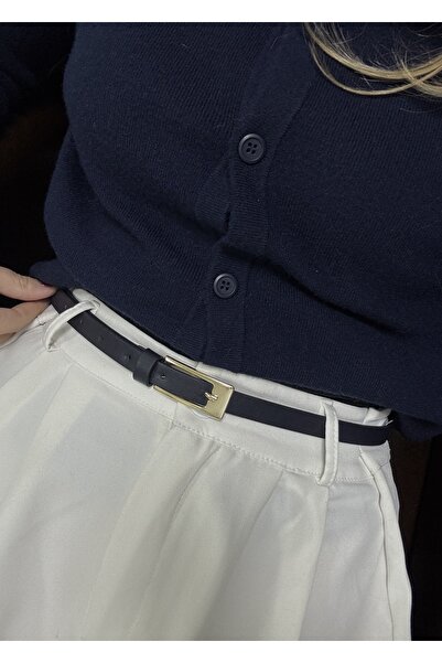 KİLİGİSTANBUL Dark Blue Marlo Gold Buckle Belt