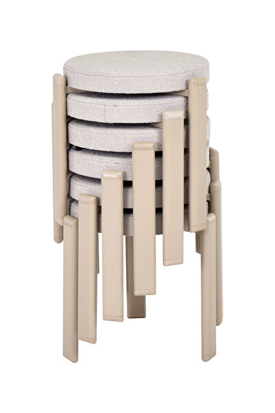 VİLİNZE Teras Vizon Metal Ayak Teddy Kumaş İstiflenebilir Mutfak-Balkon Taburesi (6 Adet)