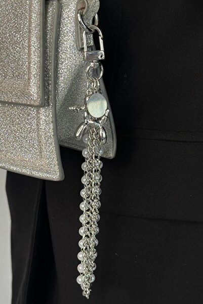 TAKIŞTIR Silver Color Dog Figured Pearl Detailed Bag Charm/ Keychain