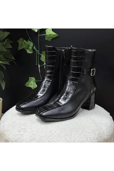 MEY TİMSAH DERİ DESENLİ SİYAH BOT M4516