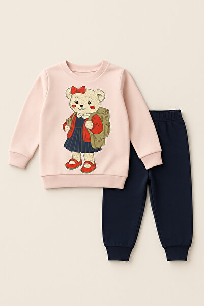 Katia&Bony Girl's Teddy Patterned Tracksuit Set Pink