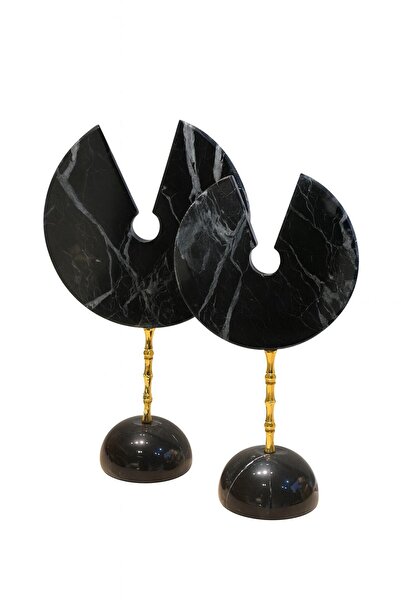 Modestmar Siyah mermer pirinç detaylı dekoratif obje seti