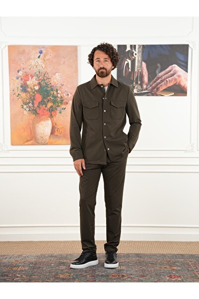 PAREZ Erkek Slim Fit İtalyan Stil Safari Takım Ceket Pantolon XPRZCOM8462