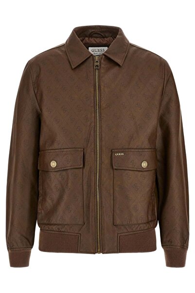 Guess Men's Faux Leather Jacket Brown