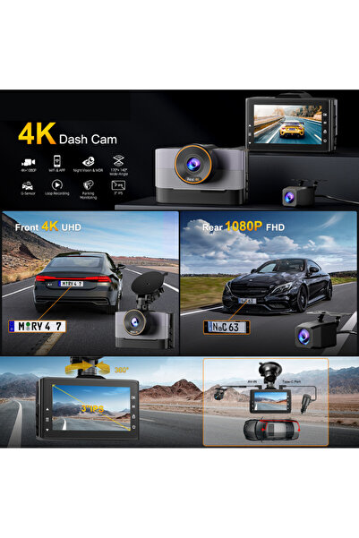 MaGeCa MaGeCa dual car camera, 4K front + 1080P rear, WiFi, App control, G-Sensor, Night Vision