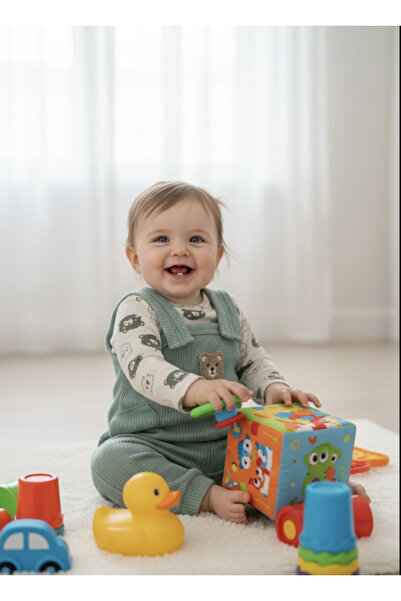 Mai Perla Organic Cotton Snap-On Bodysuit and Salopette with Teddy Bear Pattern Two-Piece Baby Set 0-12 Months