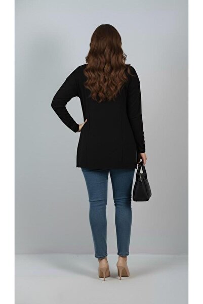 Koza Butik Women's Plus Size Long Sleeve Slit Basic Blouse 1984