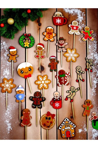 Armada New Year Themed 30-Piece Gingerbread Man Cardboard Toothpick Ornament – for Cupcake and Cake Decoration