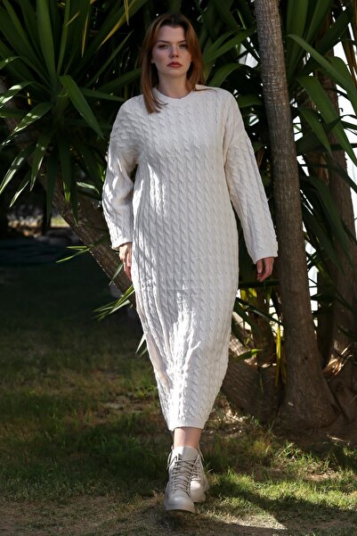 Chiccy Italian Ecru Half Turtleneck Long Sleeve Casual Long Woven Dress 140 68