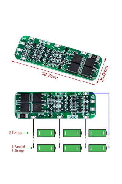 BMS 3S 20A LiPo 18650 Pil Şarj Koruma Devresi