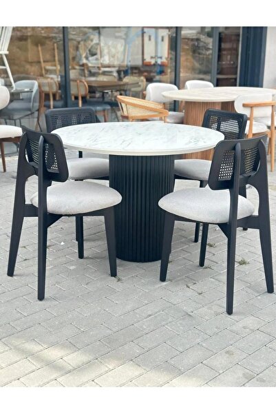 Genel Markalar Yuvarlak Ahşap Masa Takımı Bohem 4 Kişilik Mutfak Masa Sandaly...