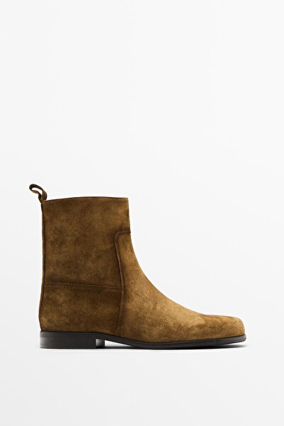 Massimo Dutti Fırçalanmış dokulu deri bot